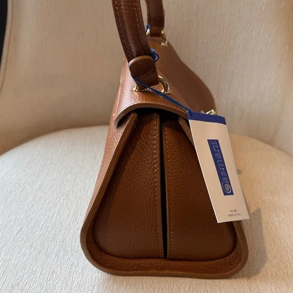 Structured Brown Leather Top-Handle Satchel - Picture 3 of 3